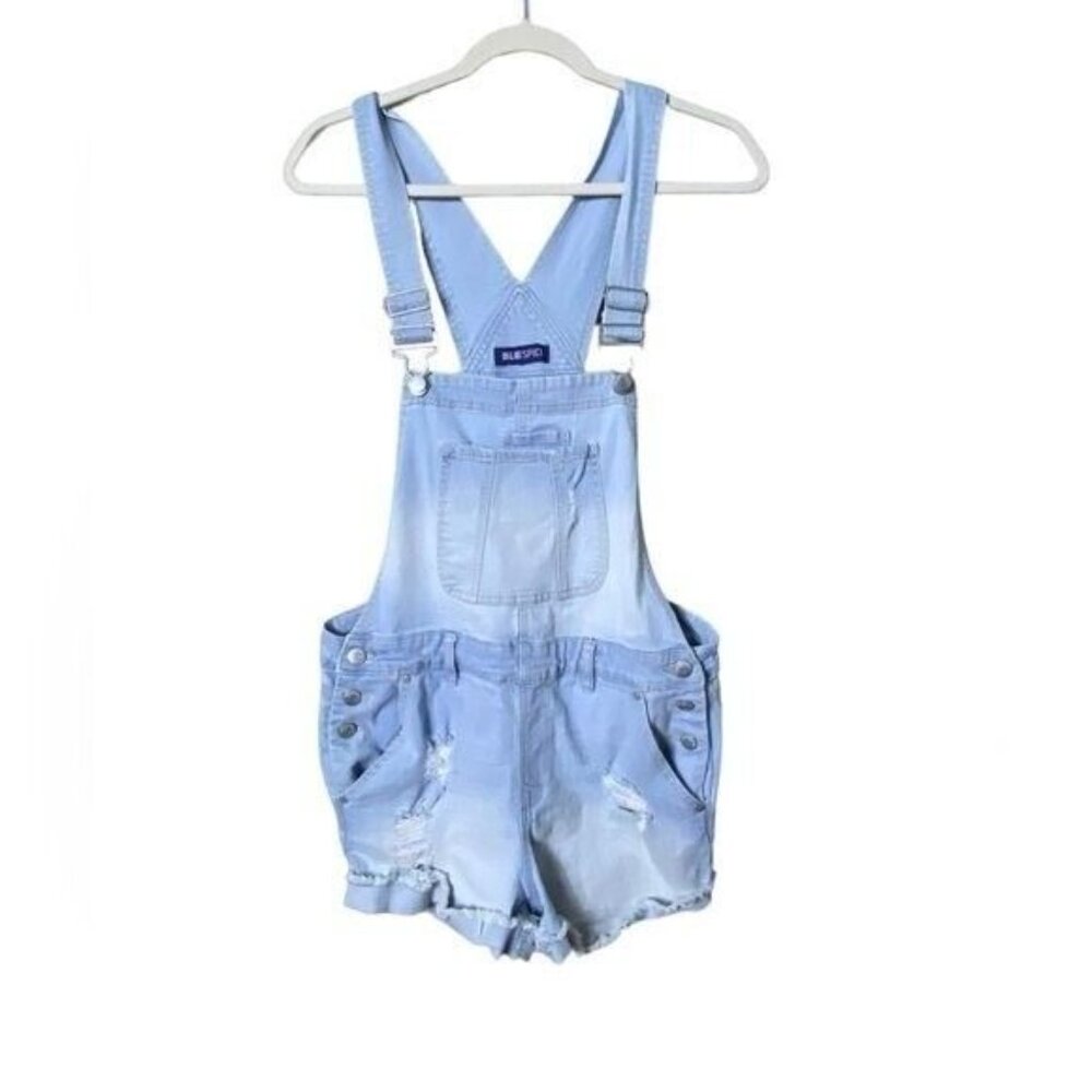 Blue Spice Womens Destructed Rolled Cuff Shortalls‎ Size 13 Denim New Light Wash